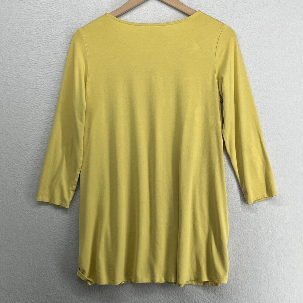 EILEEN FISHER Top S Viscose Stretch Jersey Tunic Ruched V-Neck 3/4 Sleeve Yellow - Picture 2 of 11